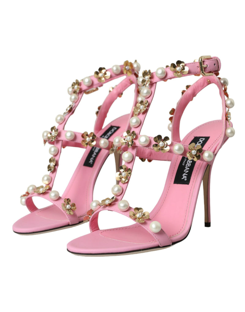 Talons embellis en cuir rose chaussures sandales