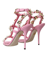 Talons embellis en cuir rose chaussures sandales