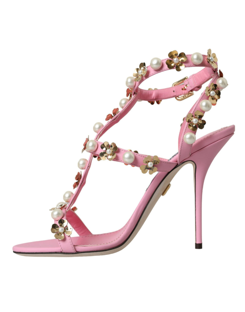 Talons embellis en cuir rose chaussures sandales