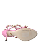 Pink Leder verschönerte Absätze Sandalen Schuhe