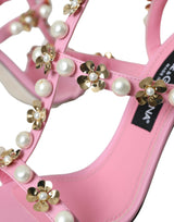 Talons embellis en cuir rose chaussures sandales