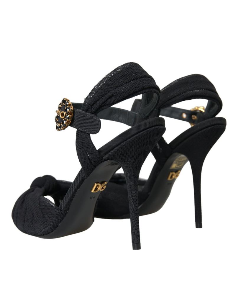 Black Suede Embellished Heels Sandals Shoes