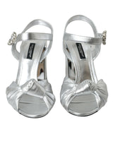 Silber Lambleder Leder Heels Sandalen Schuhe