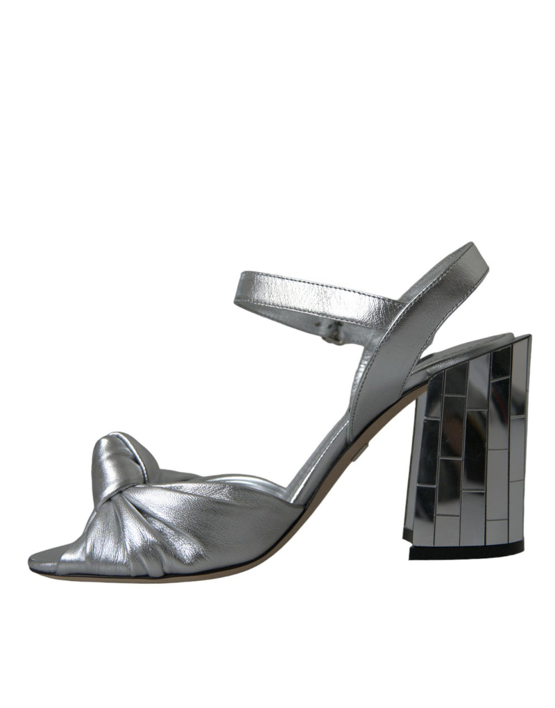 Silber Lambleder Leder Heels Sandalen Schuhe