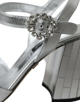 Silber Lambleder Leder Heels Sandalen Schuhe