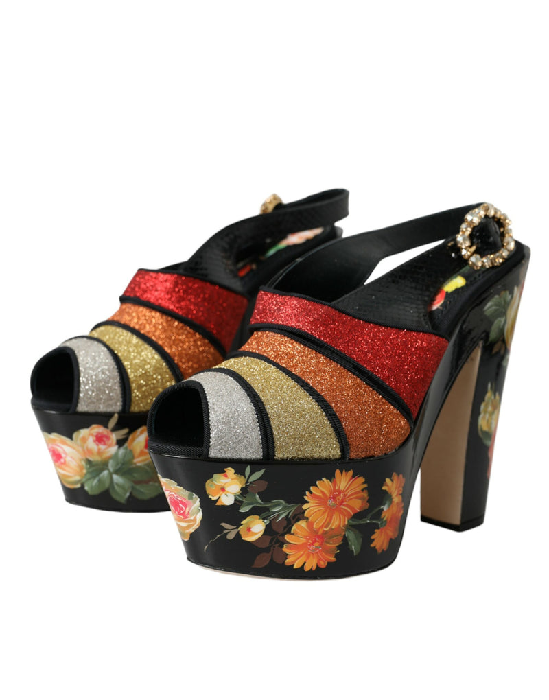 Zapatos de sandalias de plataforma de cristal floral multicolor