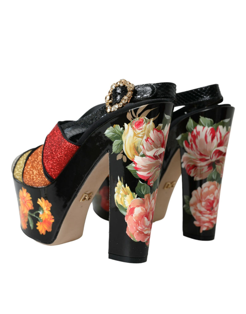 Chaussures de sandales à plateforme en cristal floral multicolore