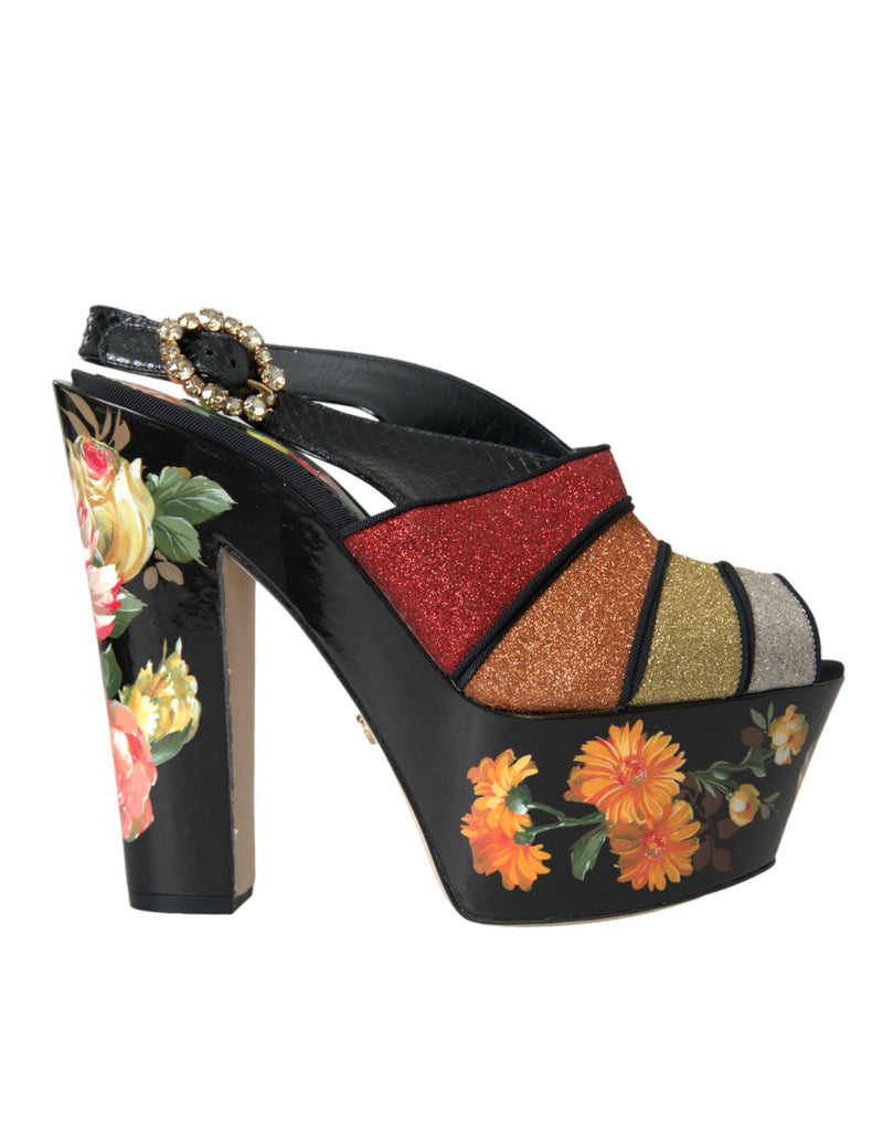 Scarpe sandali a cristallo floreale multicolore