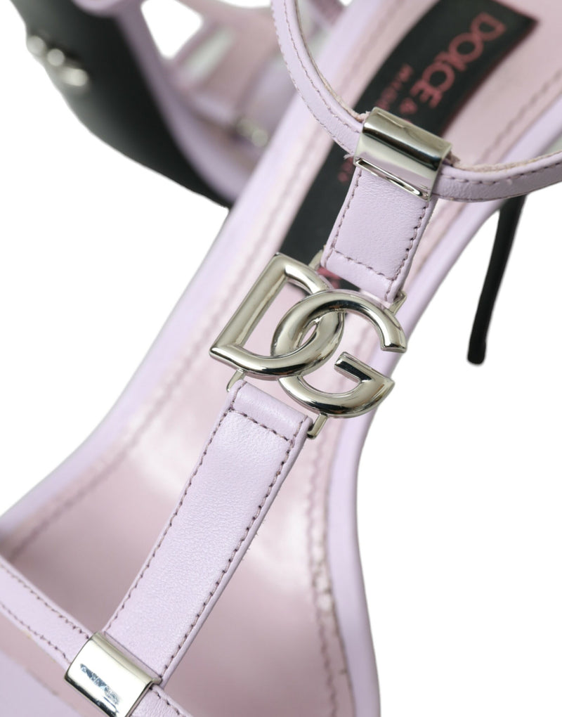 Lila Leder Logo Knöchelgurt Heels Sandalen Schuhe