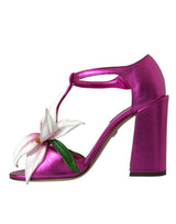 Chaussures de sandales florales en cuir rose