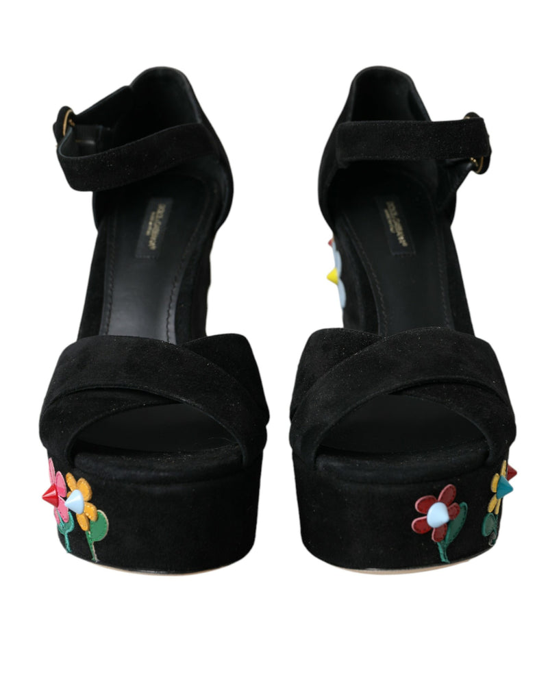 Zapatos de tacones de tacones de tobillo floral negro zapatos