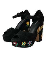 Zapatos de tacones de tacones de tobillo floral negro zapatos