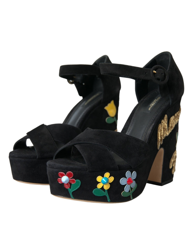 Zapatos de tacones con correa para tobillo de gamuza negra zapatos