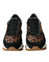 Scarpe da sneaker in pelle bassa leopardo marrone nero