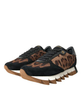 Scarpe da sneaker in pelle bassa leopardo marrone nero