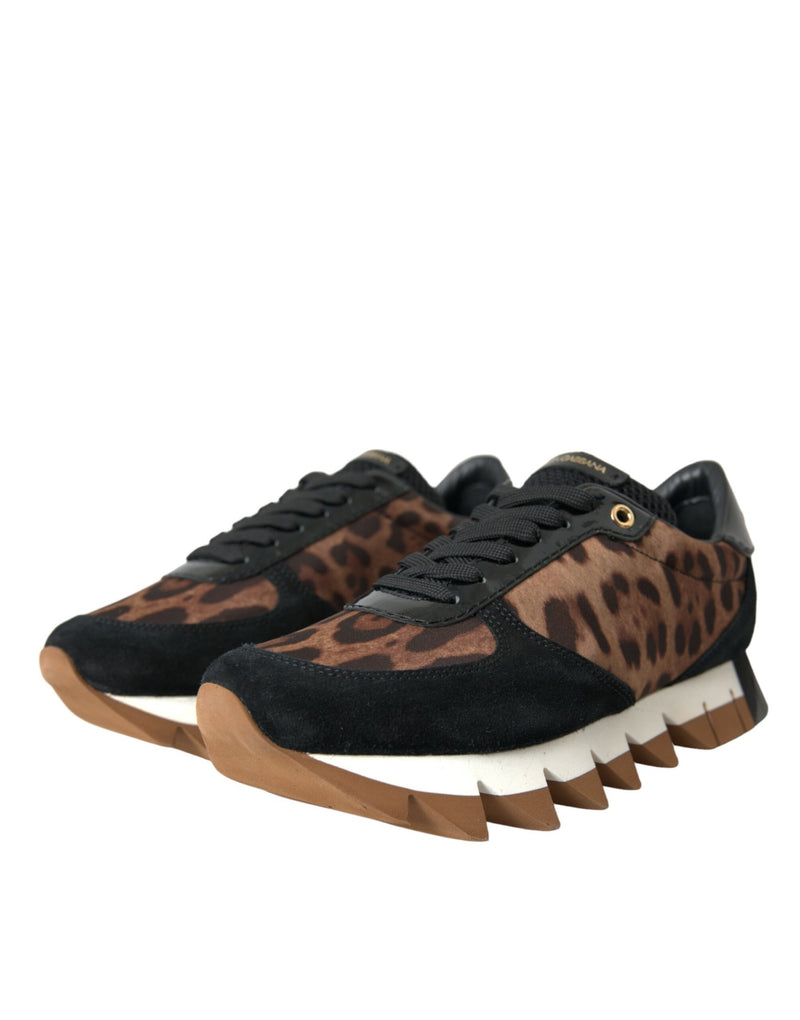 Schwarz brauner Leopard mit niedrigem Top Leder -Sneaker -Schuhen