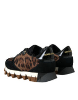 Scarpe da sneaker in pelle bassa leopardo marrone nero