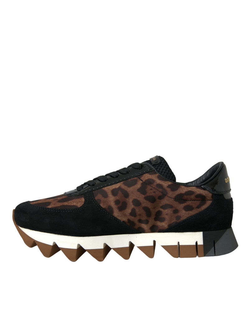 Scarpe da sneaker in pelle bassa leopardo marrone nero