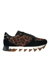 Scarpe da sneaker in pelle bassa leopardo marrone nero