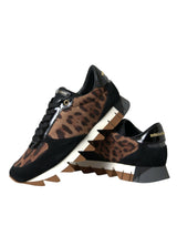 Black Brown Leopard Low Top Leather Sneaker Shoes