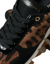 Scarpe da sneaker in pelle bassa leopardo marrone nero