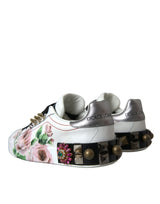 Zapatos de zapatillas de deporte floral de rosas de cristal de cuero blanco