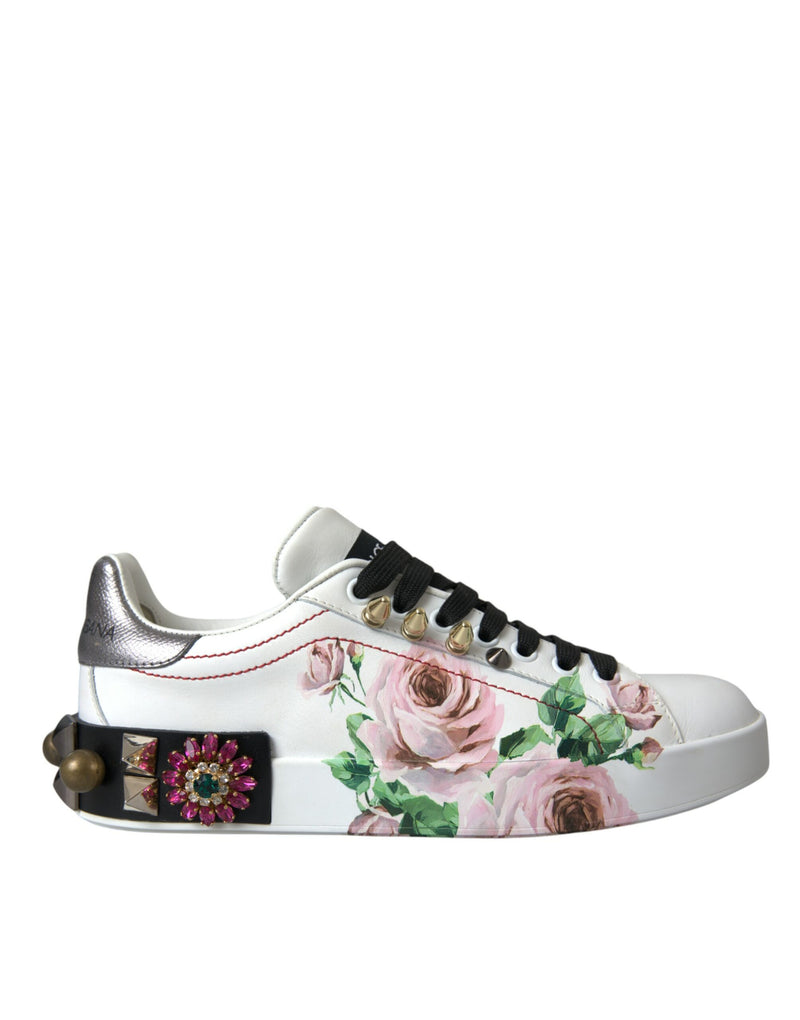 Chaussures de baskets florales en cuir blanc en cuir en cuir blanc