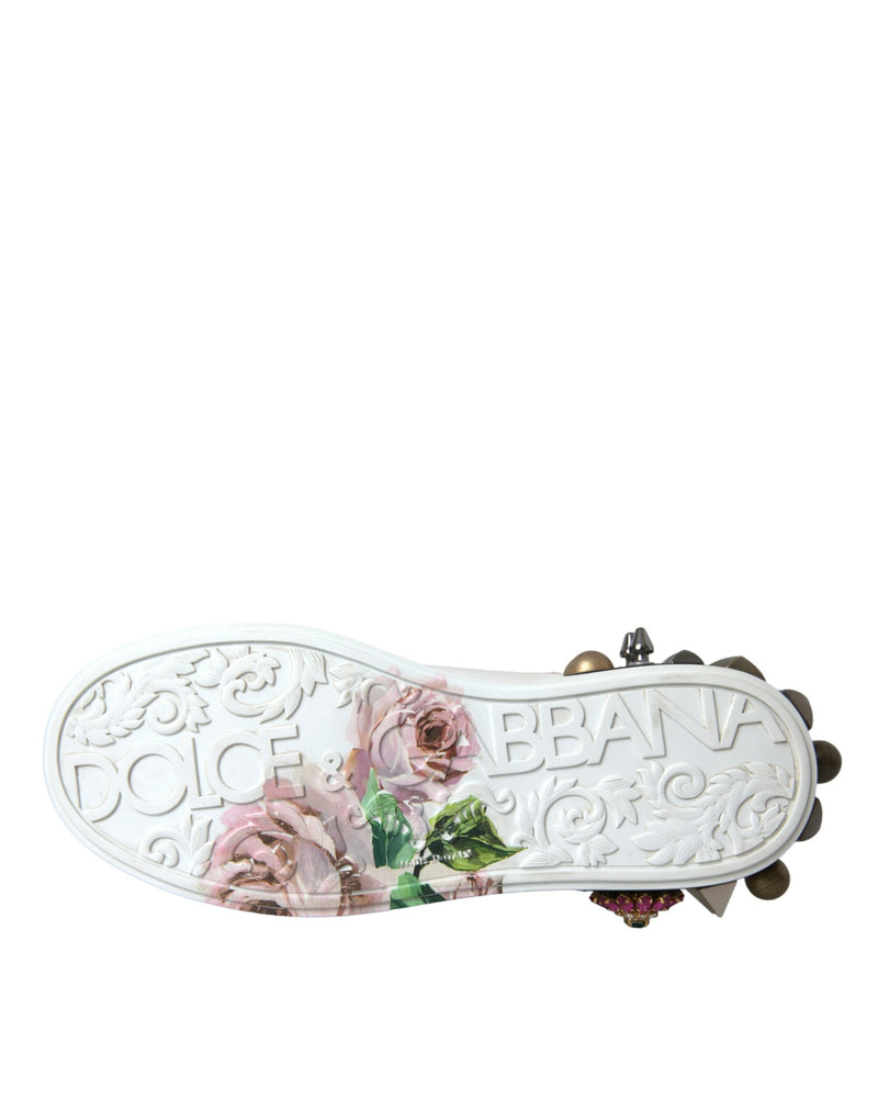 Chaussures de baskets florales en cuir blanc en cuir en cuir blanc