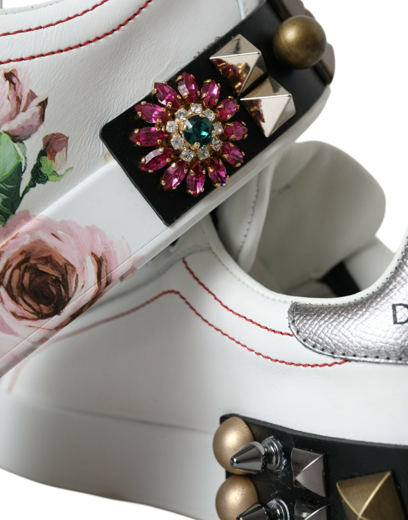 Weiße Lederkristallrosen Blumen -Turnschuhe Schuhe