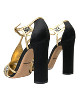 Black Suede Gold Embellished Heels Pump Shoes