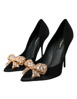 Black Satin Bow Talons embellis Pumps Chaussures