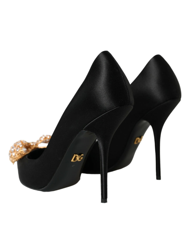 Black Satin Bow Talons embellis Pumps Chaussures