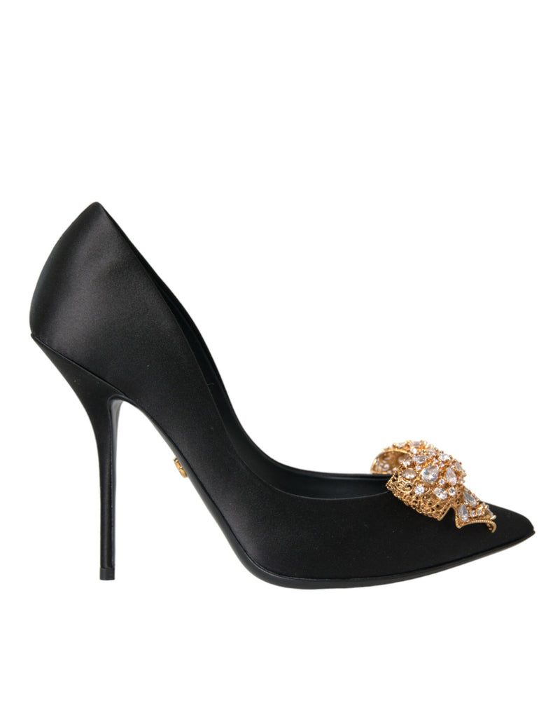 Black Satin Bow Talons embellis Pumps Chaussures