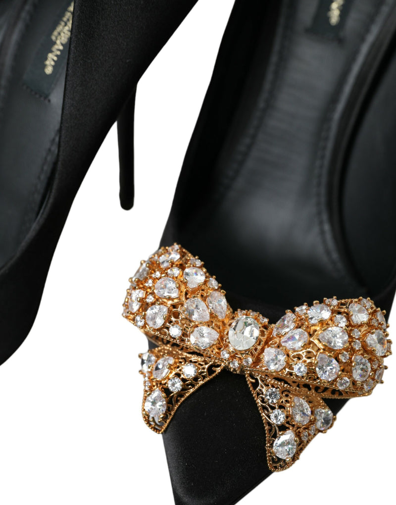 Black Satin Bow Talons embellis Pumps Chaussures