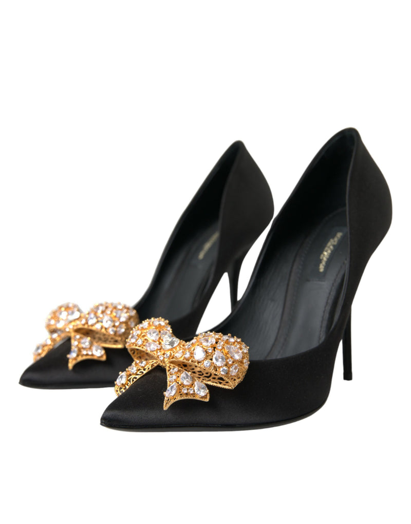 Black Satin Bow Crystal talons pompes chaussures