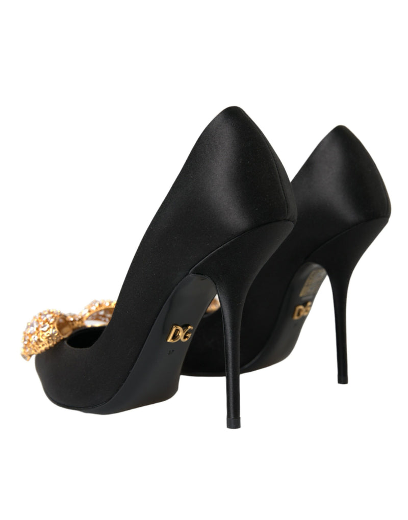 Black Satin Bow Crystal talons pompes chaussures