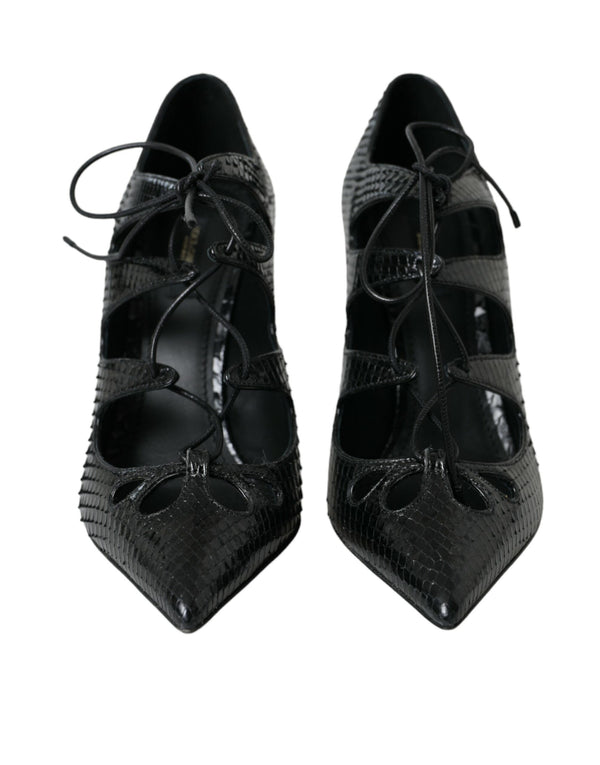 Cuir Python noir Mary Jane Pumps Chaussures