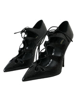 Python in pelle nera Mary Jane Pompe scarpe