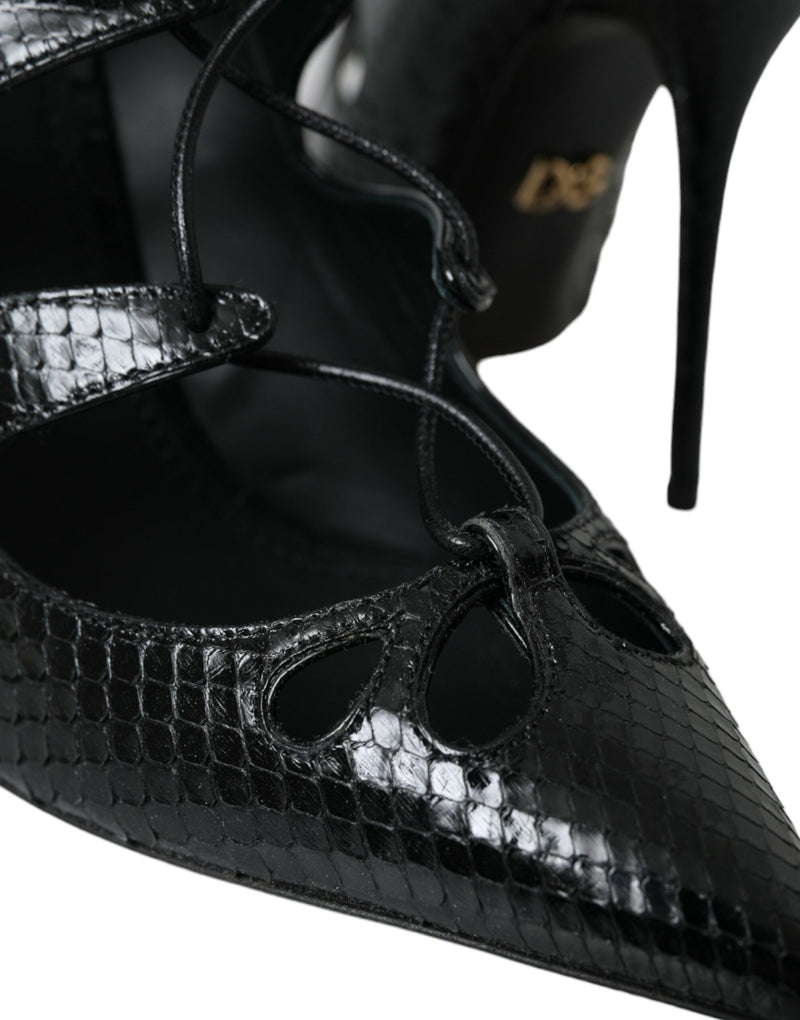 Cuir Python noir Mary Jane Pumps Chaussures