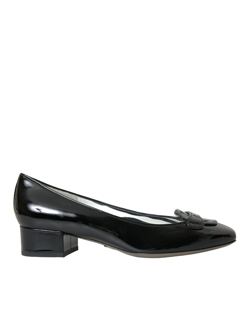 Black Patent Leather Block Heels Pumps Shoes