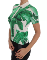 Camiseta de polo de seda con estampado de plátano verde