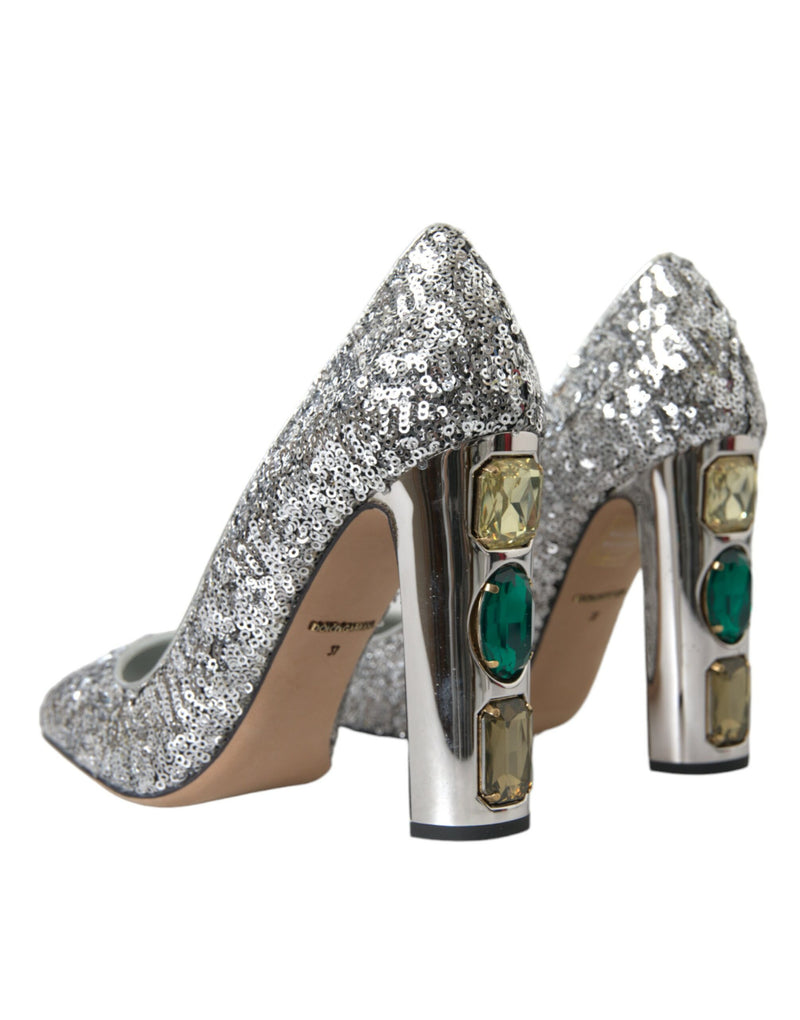 Silver Sequin Talons embellis pompes chaussures