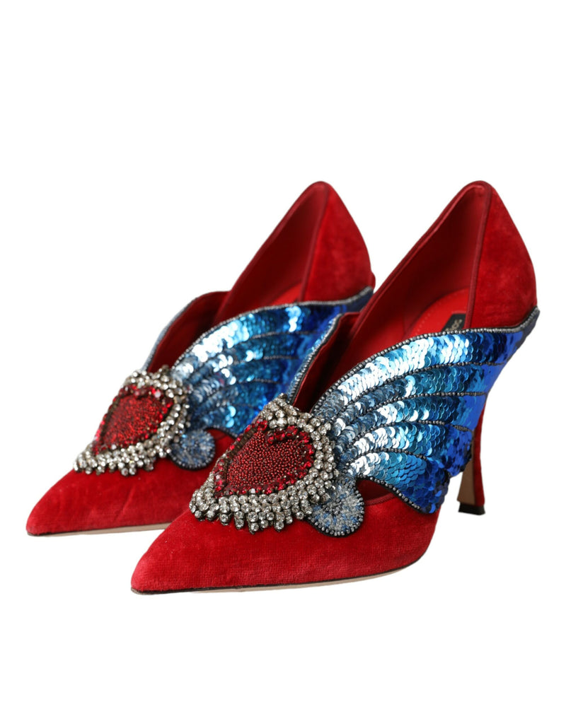 Red Velvet Sequin Crystal Heels Pumps Chaussures