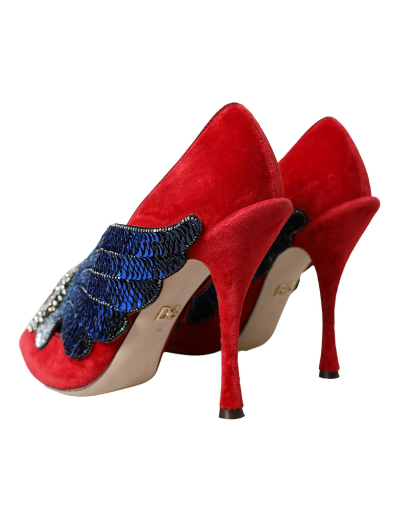 Red Velvet Sequin Crystal Heels Pumps Chaussures