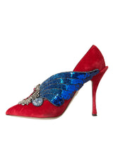 Red Velvet Sequin Crystal Heels Pumps Chaussures