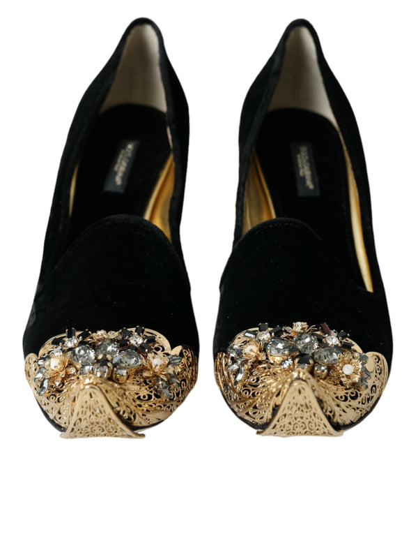 Black Velvet Embellifhed Talons pompes chaussures