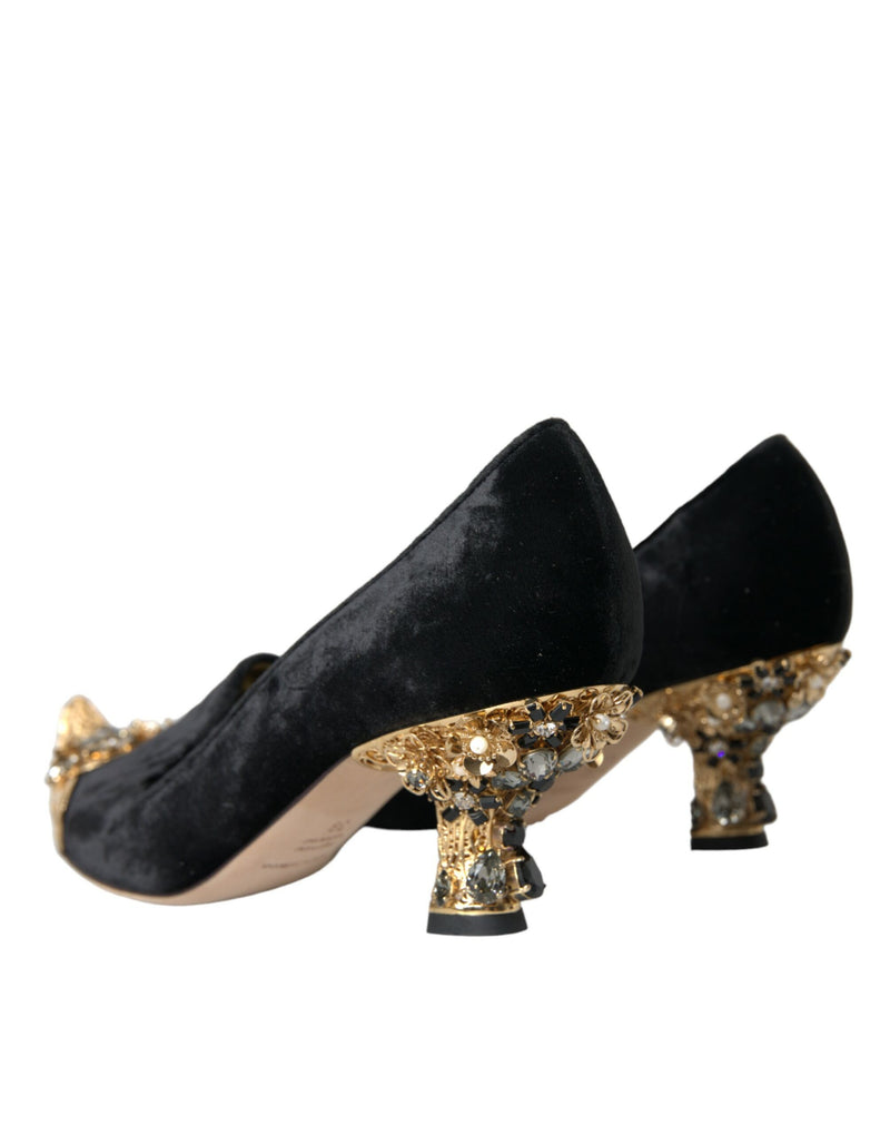 Black Velvet Embellifhed Talons pompes chaussures