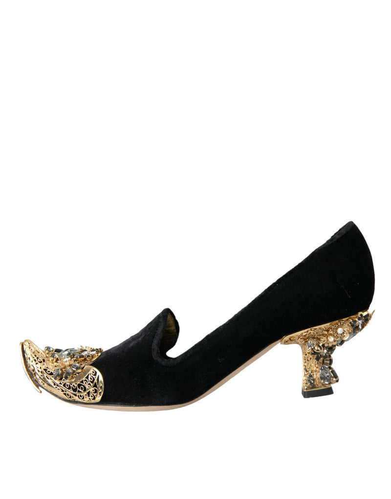 Black Velvet Embellifhed Talons pompes chaussures