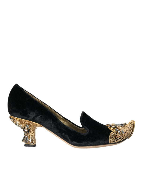 Black Velvet Embellifhed Talons pompes chaussures