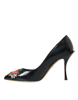 Schwarz Leder Wow Patch Heels pumpt Schuhe